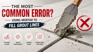 Using mortar to fill grout lines